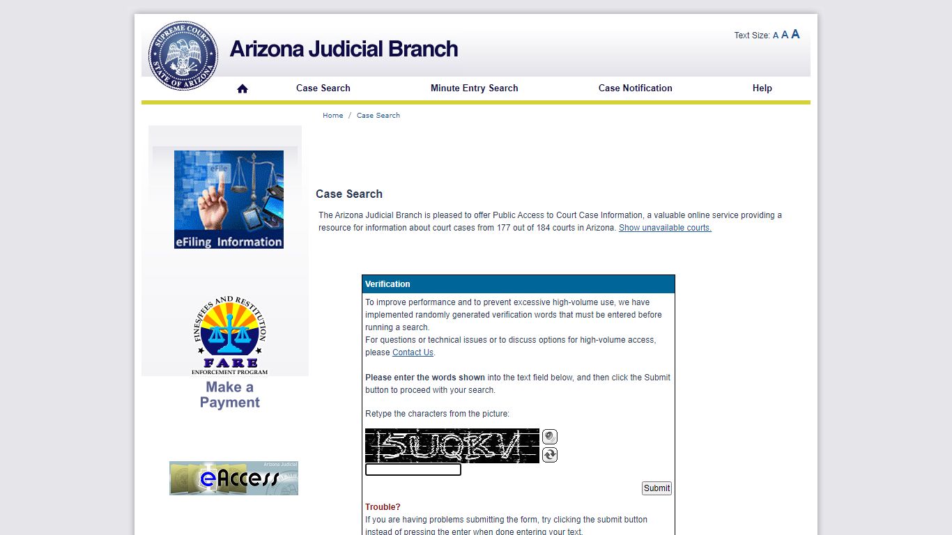 Public Access Case Lookup - Arizona